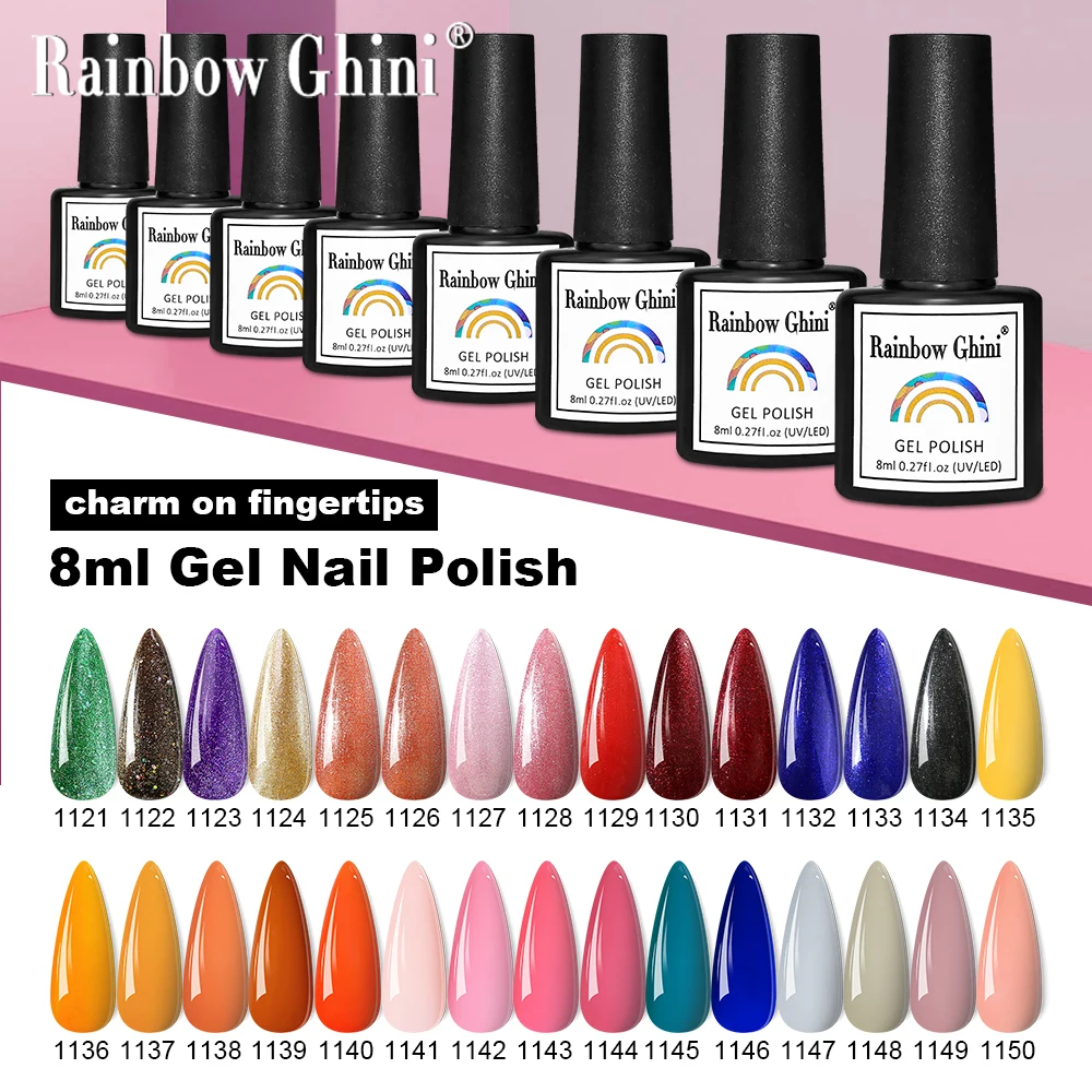 Rainbow Ghini 6 Teile/satz 8 ml HEMA TPO Kostenloser Nagellack Dunkle Ton Nagellack Set Glitter Dunkelbraun Herbst & Winter Trendy Nagel Image
