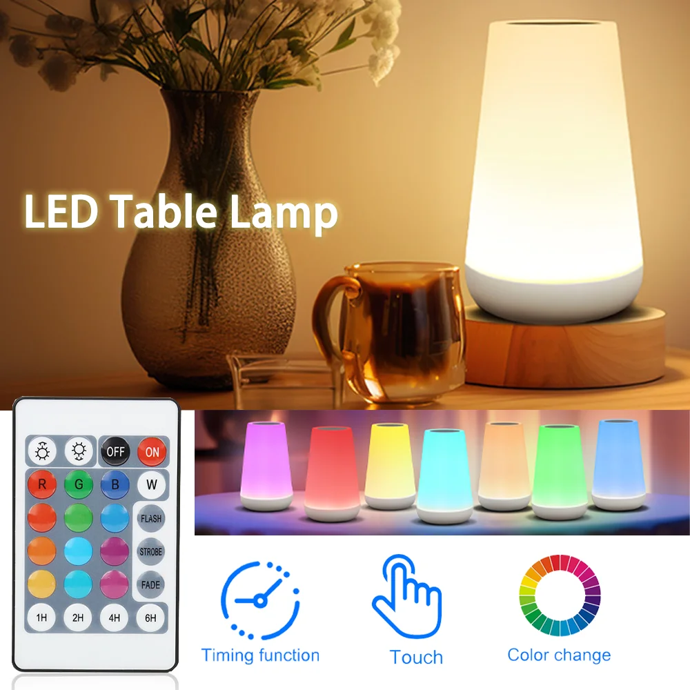 Nachtlicht mit 13 Farbwechseln, Fernbedienung, USB wiederaufladbar, RGB-Nachtlampe, Touch-dimmbar, für Schlafzimmer, tragbarer Tisch, Baby- und Kinderlampe