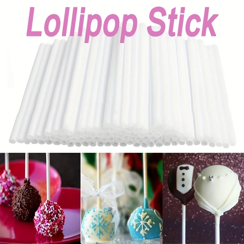100/200 Stück/500 Stück Lutscher-Sticks aus lebensmittelechtem Kunststoff für Kuchen-Pops, Lutscher und Schokolade – 10 cm Image