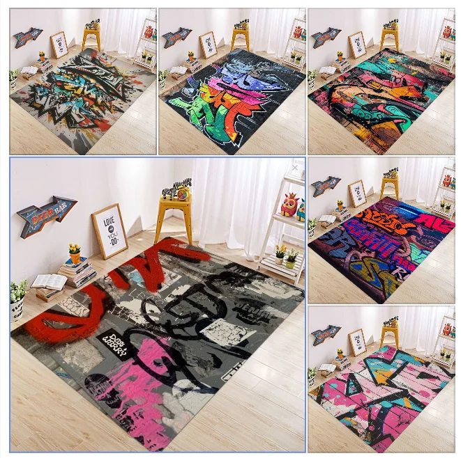 Colorful Graffiti Street Style Floor Mat with Multiple Options for Living Room Kitchen Carpet Anti Slip Modern Decoration Gifts