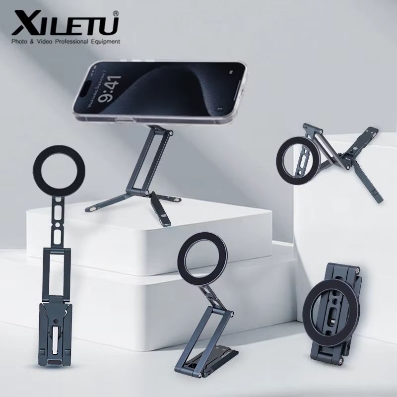 XILETU MagSafe Magnetic Phone Tripod Stand Foldable Desktop Holder With Hook For IPhone & Smartphones XILETU MagSafe Magnetic Phone Tripod Stand Foldable Desktop Holder With Hook For IPhone & Smartphones