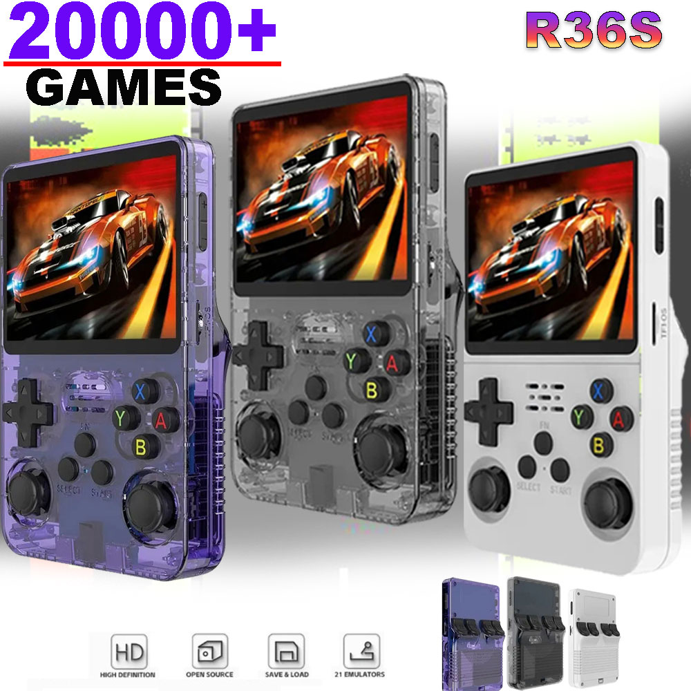 R36S Retro Game Console, 3.5 Inch IPS Display, 128GB Built in Games, ArkOS System Pocket Sized Portable Video Game white 64g