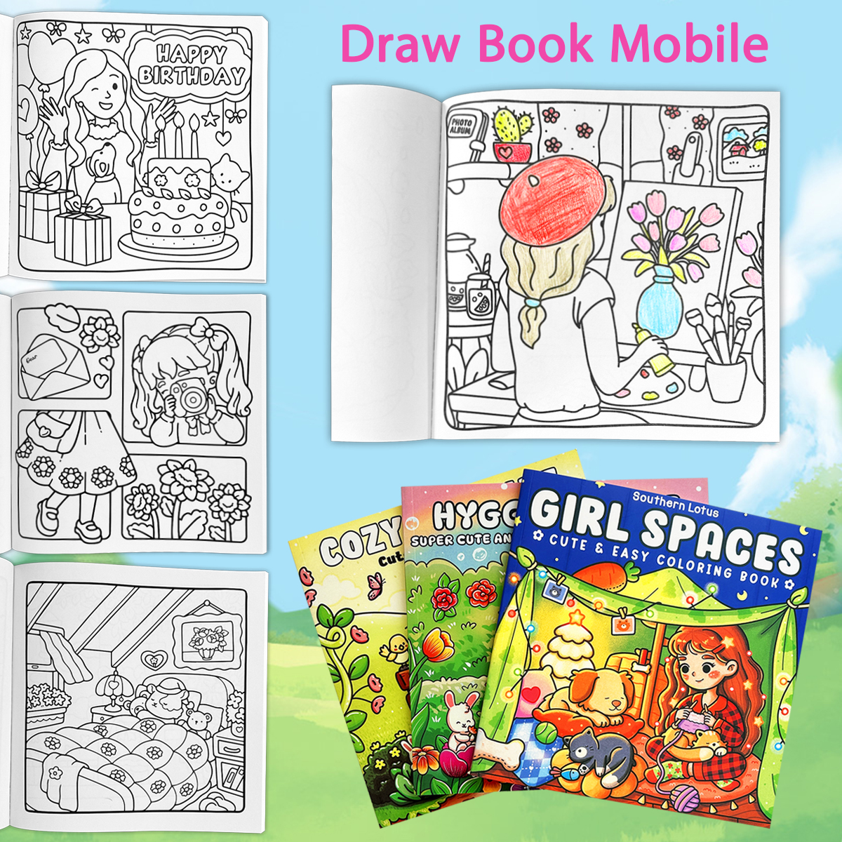 Girls Themed Colouring Book, A Comfortable Space To Paint, Picture Book Mobile, Childrens Coloring Book 1