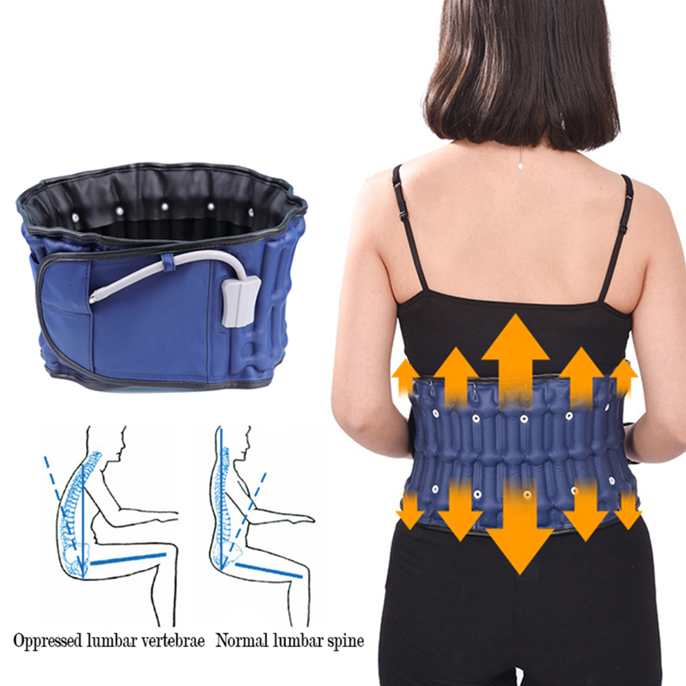 Inflatable Waist Belt Back Support Health Care, Lumbar Traction Device Waist Protector, Backache Spine Traction Brace blue