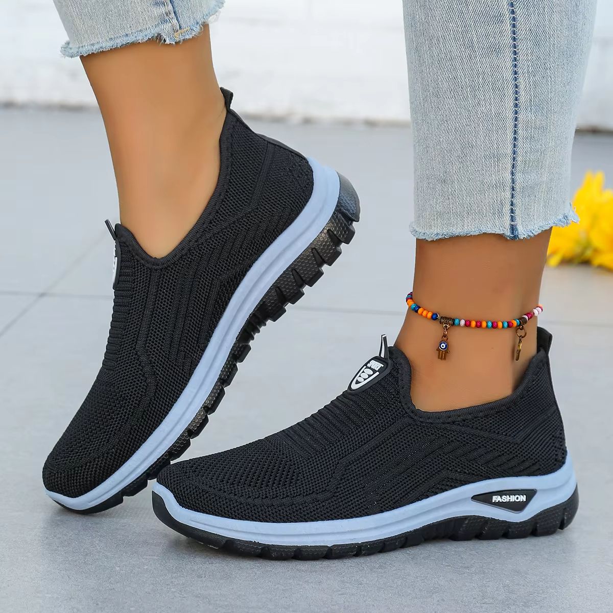 Women's Slip On Sneakers Breathable Flying Woven Lightweight Casual Shoes For Everyday Comfort grey 40(us 8)