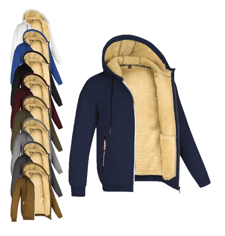 Mens Full Zip Fleece Hoodie Casual Winter Jacket For Sports And Streetwear xl white