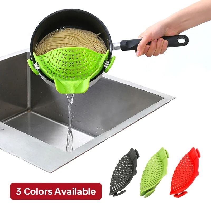 Universal Silicone Clip On Pan Pot Strainer For Pasta Fruit And Vegetables gray