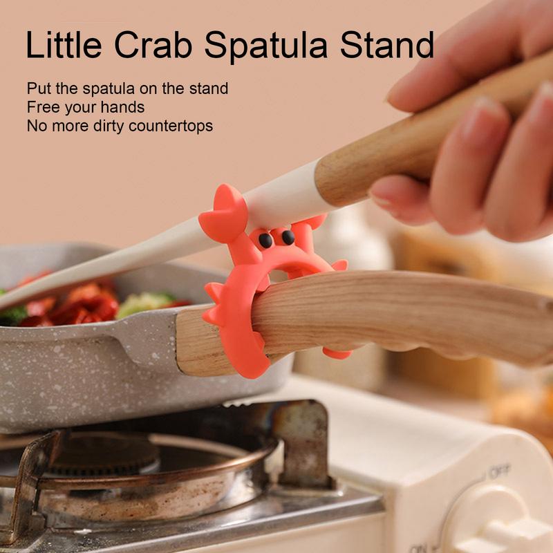 Crab Shaped Silicone Utensil Rest, Anti Overflow Stove Top Spatula & Ladle Holder Kitchen Gadget red