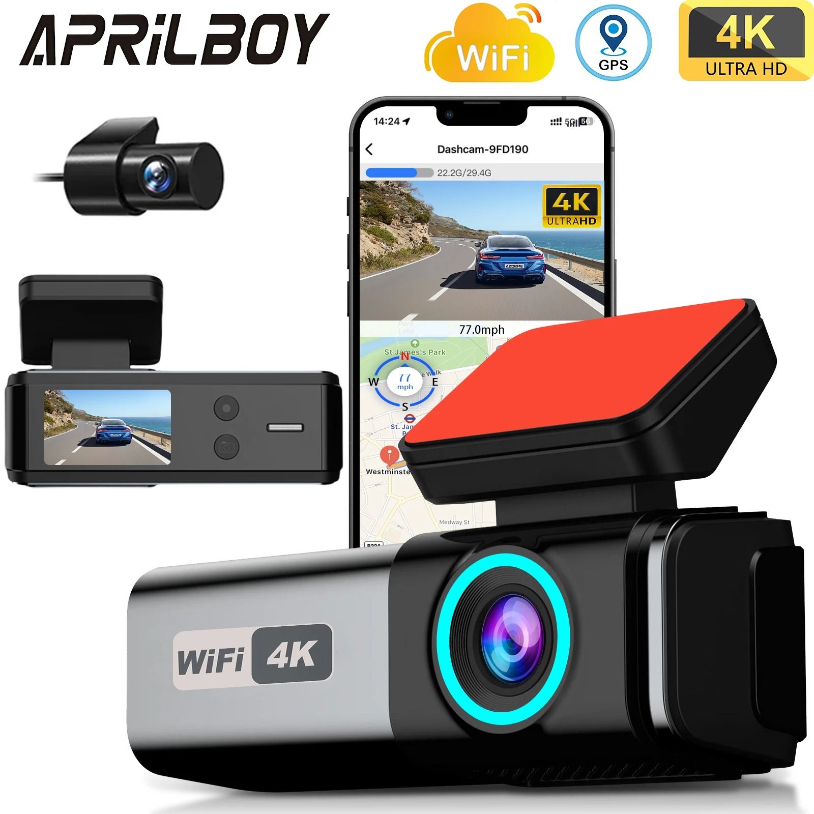 UHD 4K WiFi Dash Cam With Night Vision And Parking Monitor 128g with Rear Camera Hk