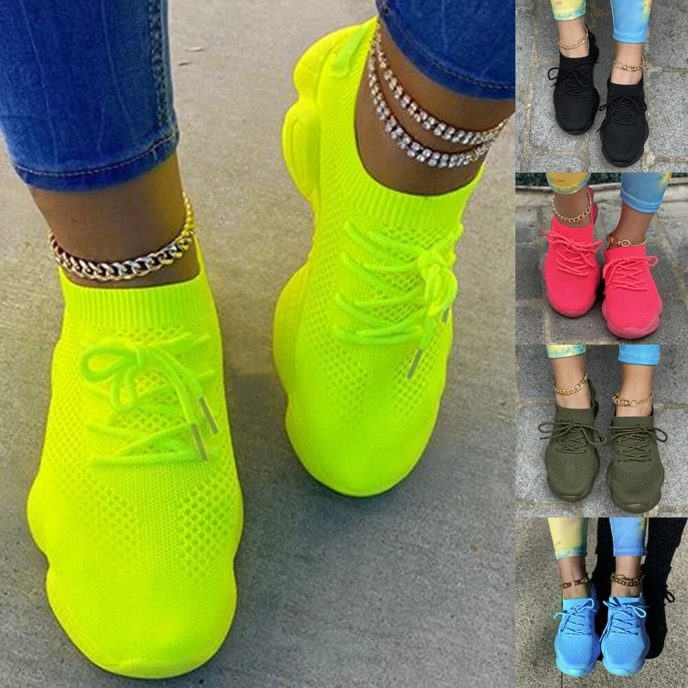 Womens Breathable Mesh Sneakers Comfortable Lace Up Trainers 12 green