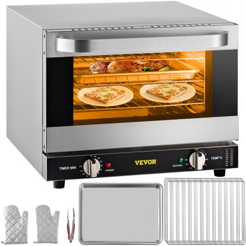 Commercial Convection Oven, Quarter Size Electric Baking Oven Countertop Tier Toaster W Glass Door, Wire Racks, Clip Commercial Convection Oven, Quarter Size Electric Baking Oven Countertop Tier Toaster W Glass Door, Wire Racks, Clip