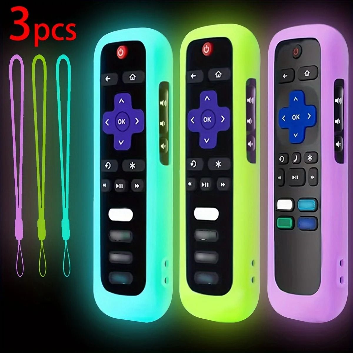 Luminous Silicone Remote Control Case With Strap For TCL Hisense Roku TV green