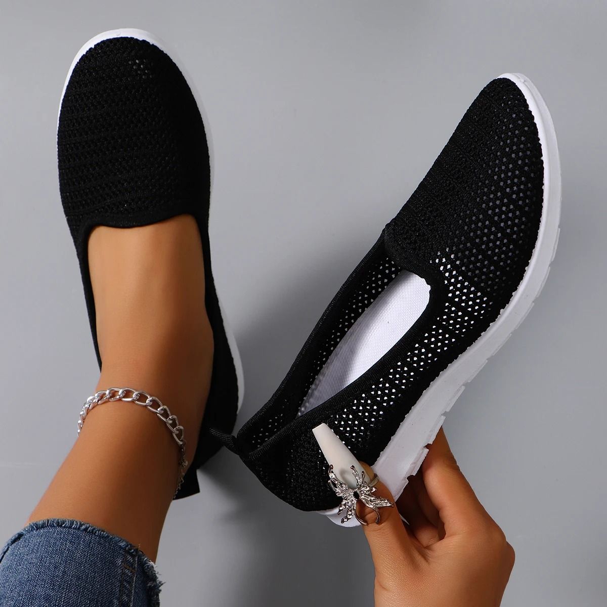 Women Summer Breathable Mesh Flat Sneakers Lightweight Casual Shoes us 7.5 white