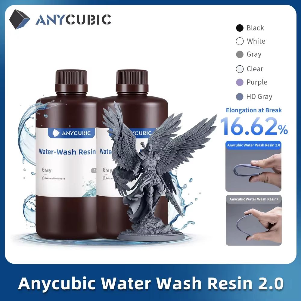 ANYCUBIC Water Washable 3D Printer Resin 405nm UV Resin For DLP & LCD Printing gray 1 Kg
