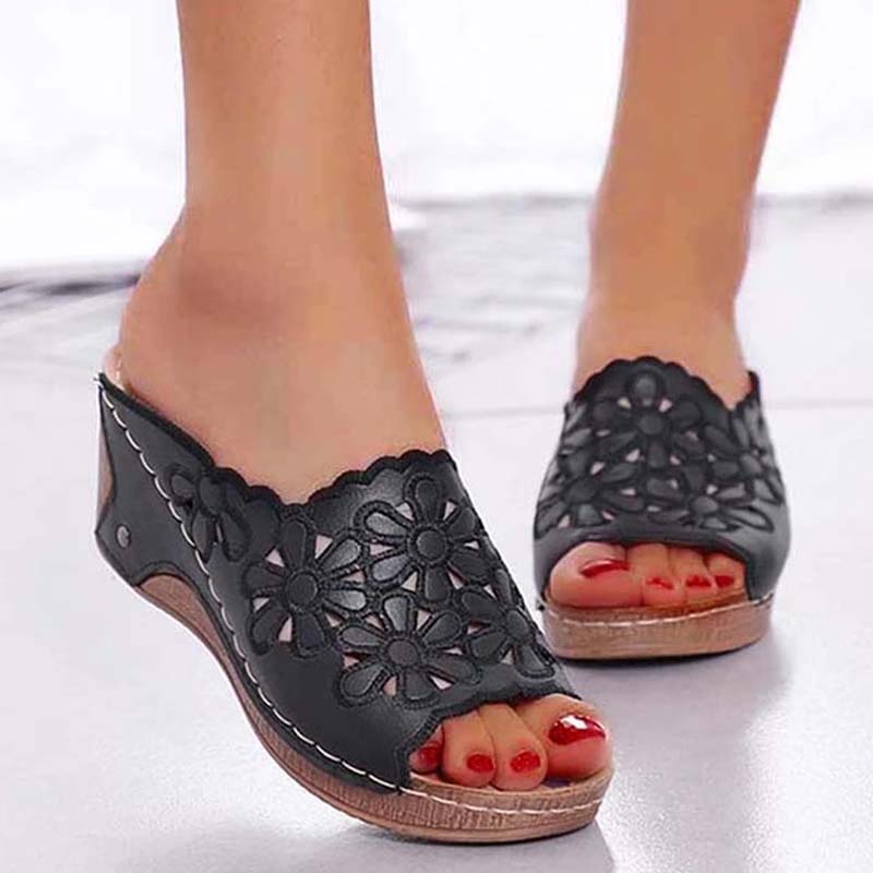 Summer Fashion Women Shoes Sandals, Comfortable Wedge Shoes For Women, Slip On Casual Party Female Footwear black 40