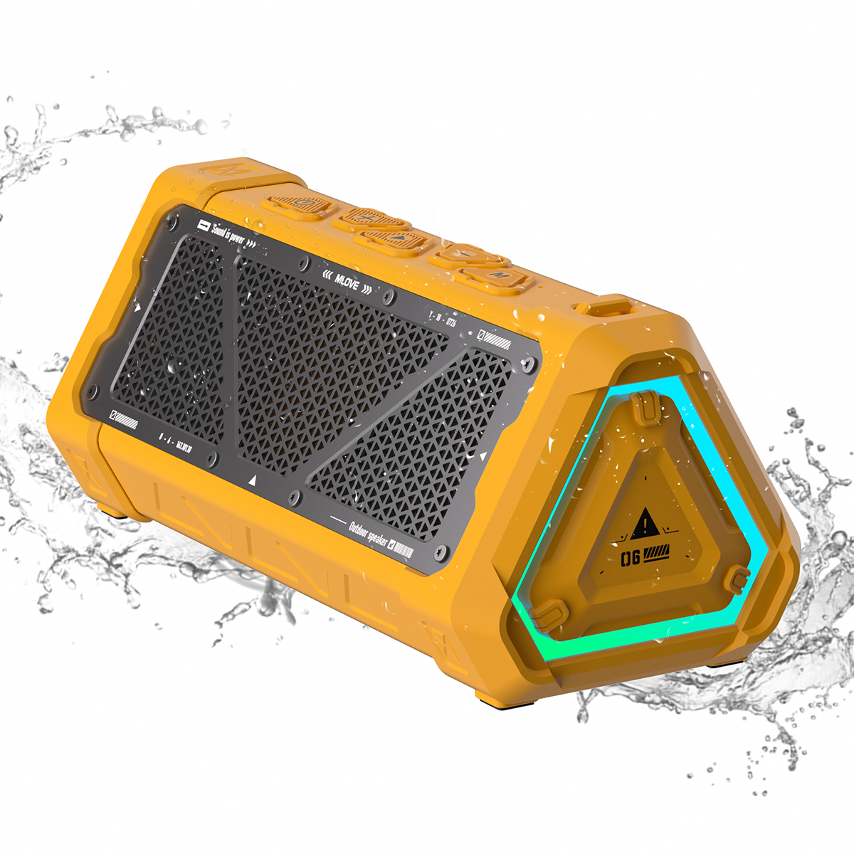 Output Power Bluetooth 5.3 Outdoor Speaker, IPX7 Waterproof, Stereo Sound, RGB Light, Micro SD Card yellow