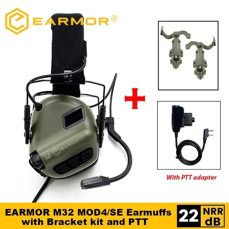 Tactical Noise Reduction Headset With Helmet Rail And PTT Adapter For Shooting brown