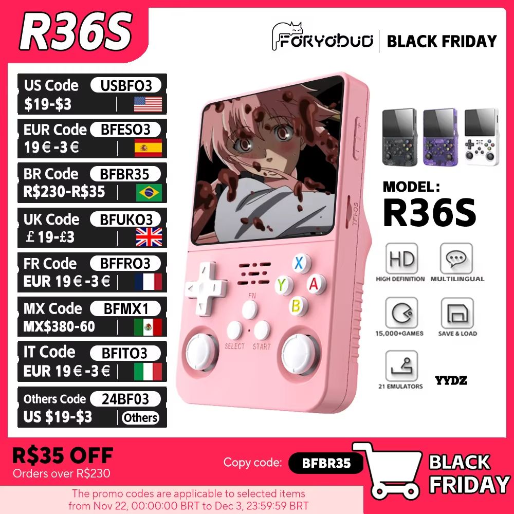 R36S Retro Handheld Game Console 3.5 Inch IPS Screen Portable Gaming System With 64GB And 15,000 Classic Games 64gb Dark Blue