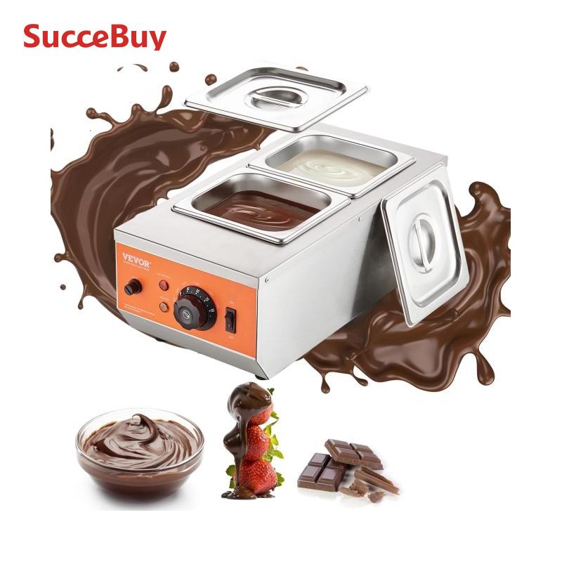 SucceBuy 2 3 Tanks Electric Chocolate Tempering Machine, Chocolate Cascade Melting Pot For Kitchen Appliance Melt Flow 17.6 Lbs 2 Tanks