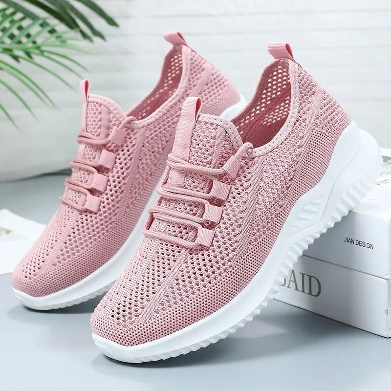 Summer Casual Flats Comfort Soft Bottom Sports Shoes Breathable Mesh Lightweight Sneakers 7 pink
