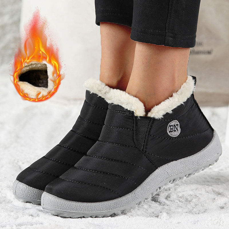 Warm & Cozy Boots Woman Snow New Women Shoes Slip On Ladies Shoes Plus Size Waterproof Ankle Boots Fur Boots Women black 44