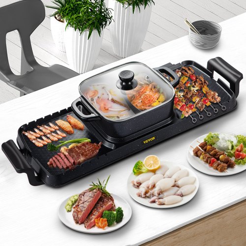 2400W 2 in 1 Electric Hot Pot & Grill, Dual Temp Control Smokeless BBQ Pan With Nonstick Coating For 1 8 People 2400W 2 in 1 Electric Hot Pot & Grill, Dual Temp Control Smokeless BBQ Pan With Nonstick Coating For 1 8 People