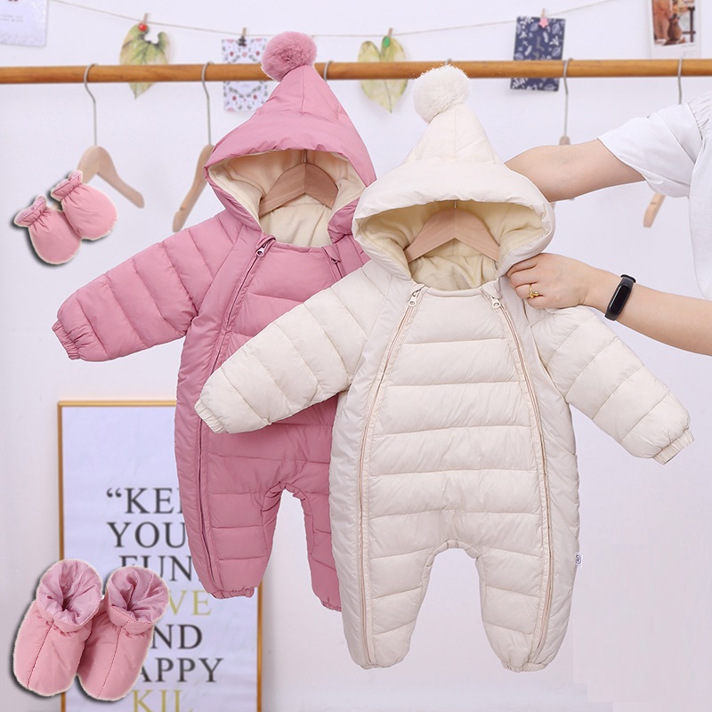 Plus Velvet Hooded Newborn Baby Jumpsuit Warm Snowsuit For Baby Boys, Toddler Snow Suit Baby Girl Cotton Overalls Romper yellow 6 12m 80