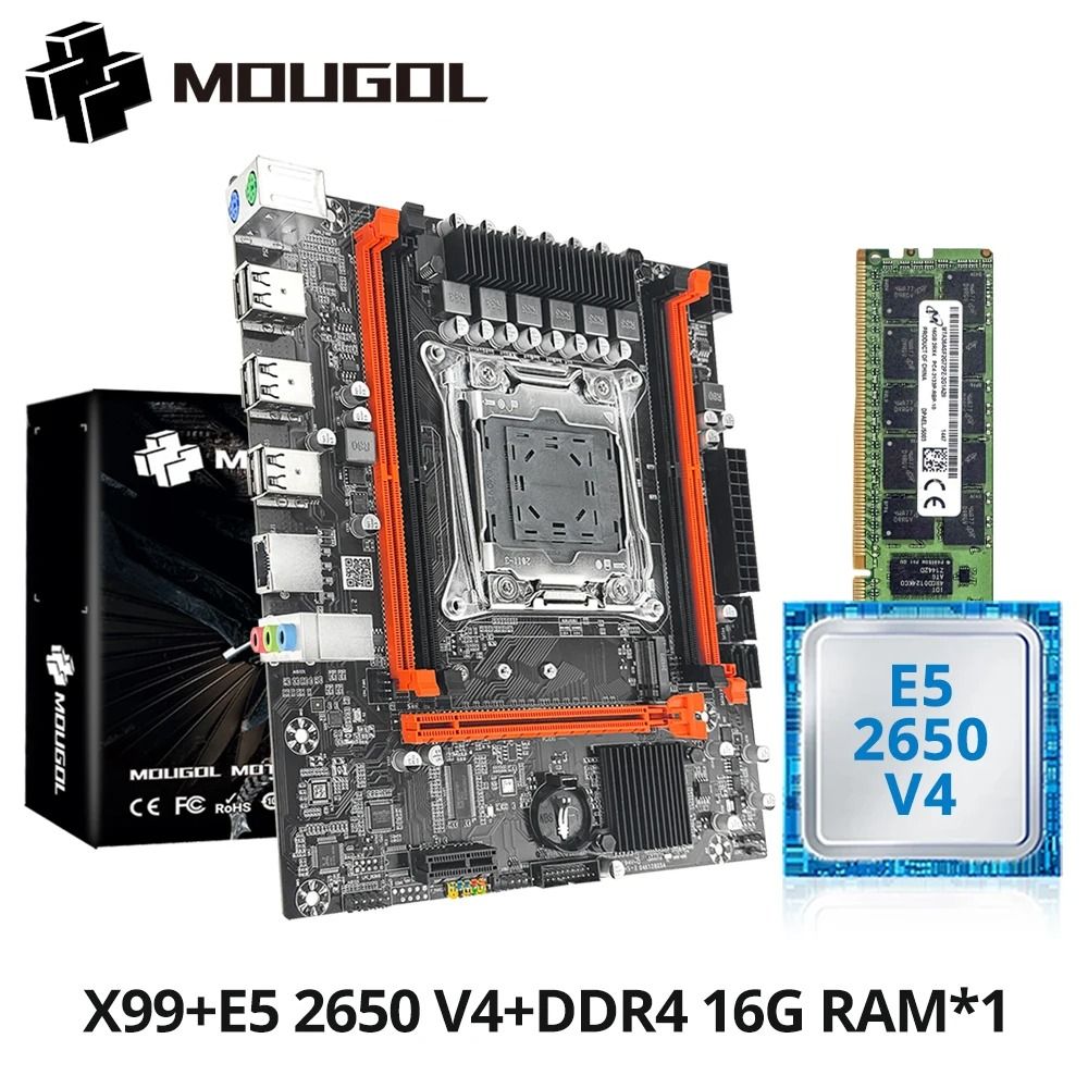 MOUGOL X99 Motherboard With Intel Xeon E5 2650 V4 CPU Support For DDR4 M2 NVMe motherboard + Cpu