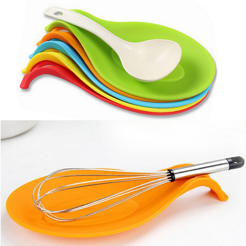Silicone Spoon Rest Mat Holder For Kitchen Utensil Supplies, Gadgets Multipurpose Tray, Non Slip Tableware Accessories orange