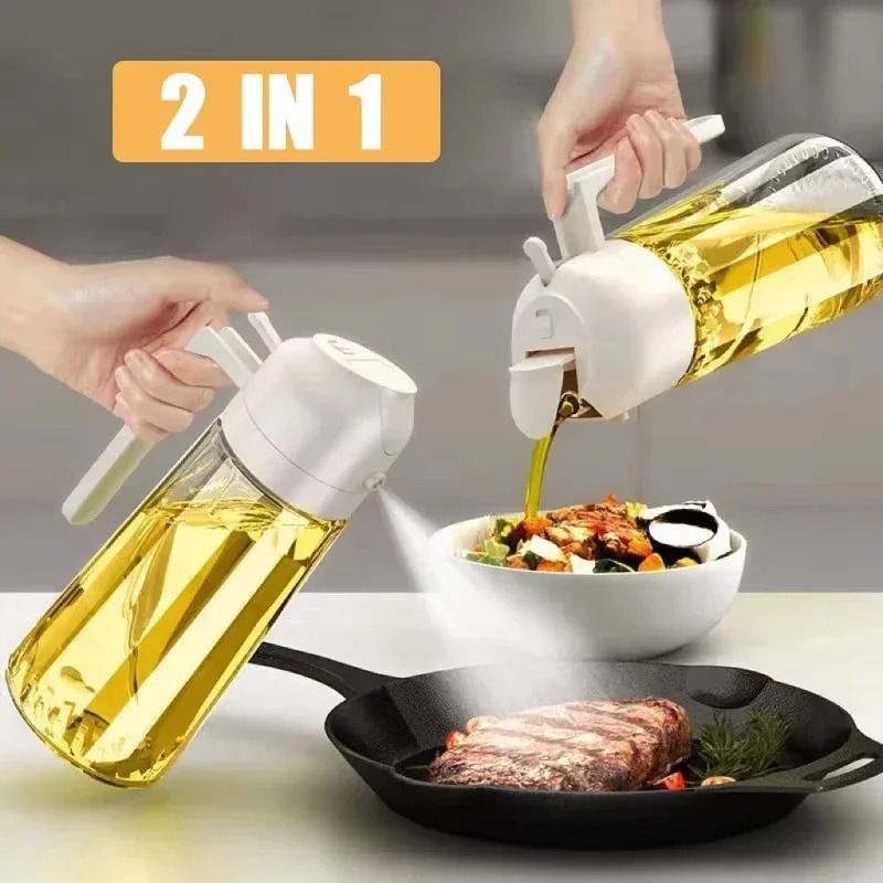 2 in 1 Olive Oil Dispenser Bottle With Spray Pour Function For Cooking And BBQ 2pcs Black White