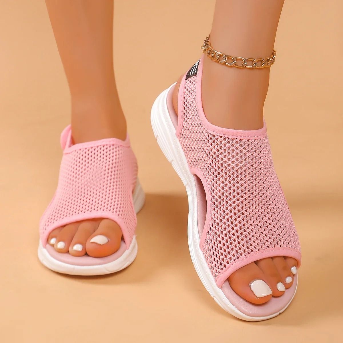 Women Knitted Slip On Sports Sandals With Mesh Stretch Design us 6 pink