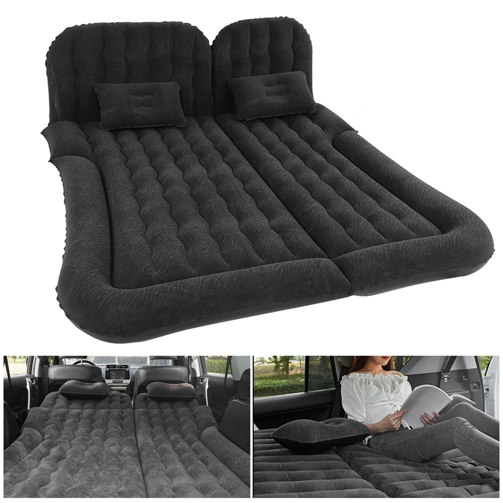 Car Travel Bed 2 In 1 Multifunction Inflatable Travel Mattress Soft Sleeping Cushion For Car SUV gray
