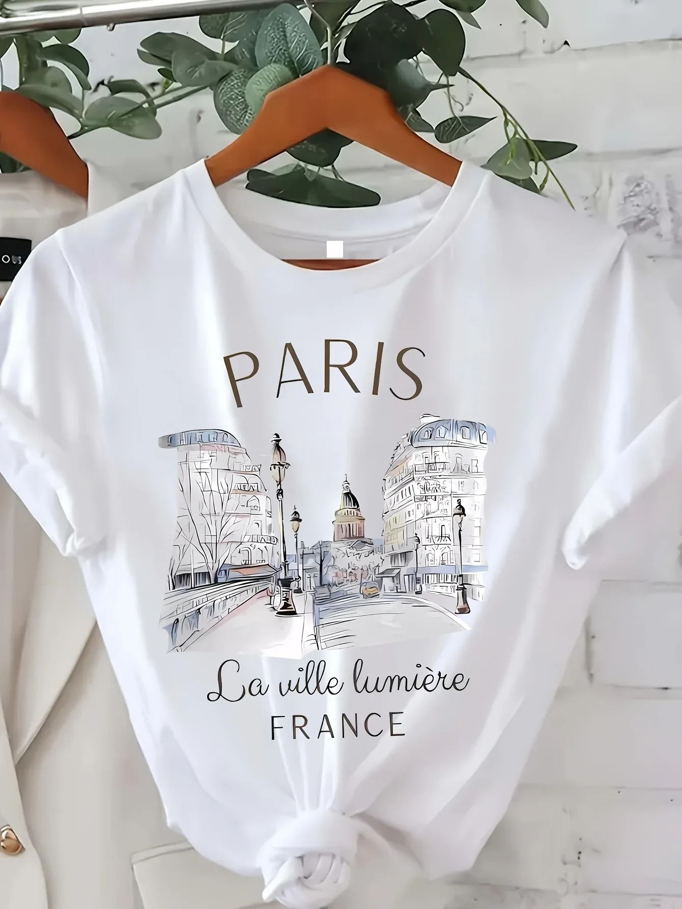 90s Paris Print Women T Shirt Casual Short Sleeve Top 3xl