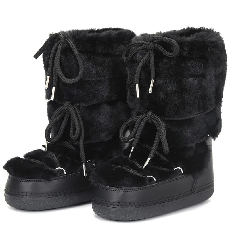 Womens Winter Snow Boots Fur Lined Waterproof Platform Ski Boots us 8 black Long