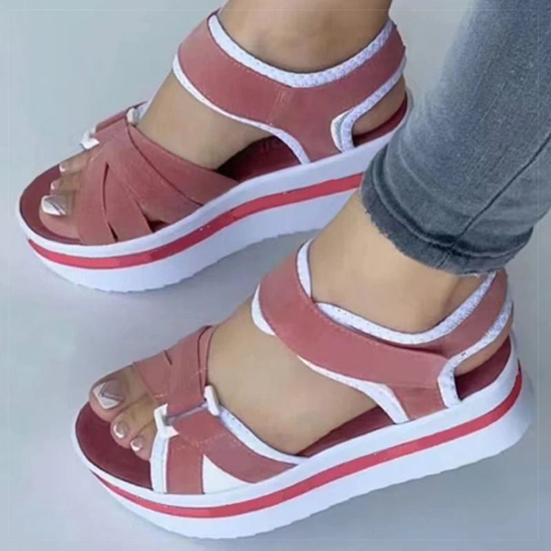 Women's Color Block Wedge Sandals With Platform Heel For Summer Style And Comfort pink 8.5