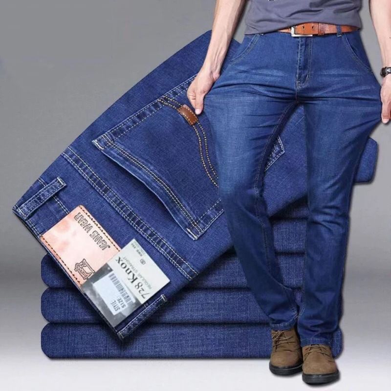 Men Stretch Slim Fit Casual Pants Comfortable Business Style Soft Straight Denim Look Trousers blue 38