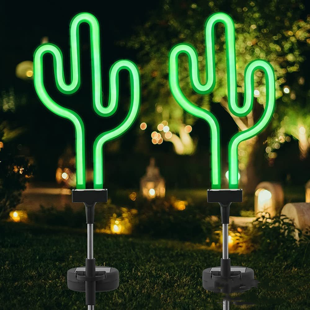 Flamingo Cactus Solar Garden Landscape Light, LED Neon Sign Lawn Decor, Outdoor Garden Night Lamp flamingo 1 Pcs