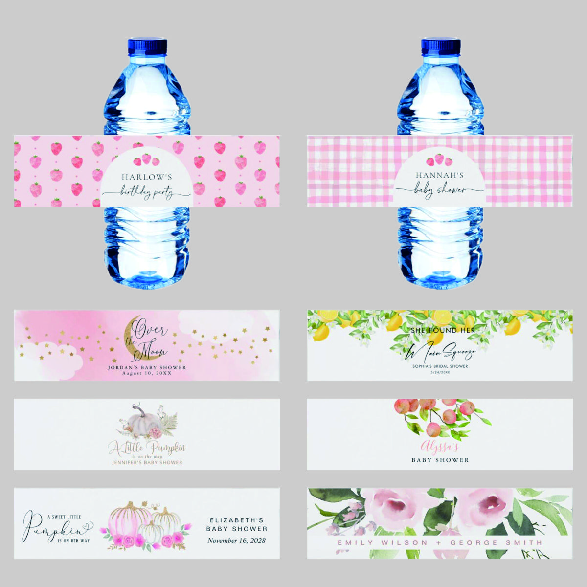 Water Bottle Stickers, Personalized Customized Bottle Labels, Wedding Party, Birthday Baptism Decorations 1872 21x5cm 30pcs