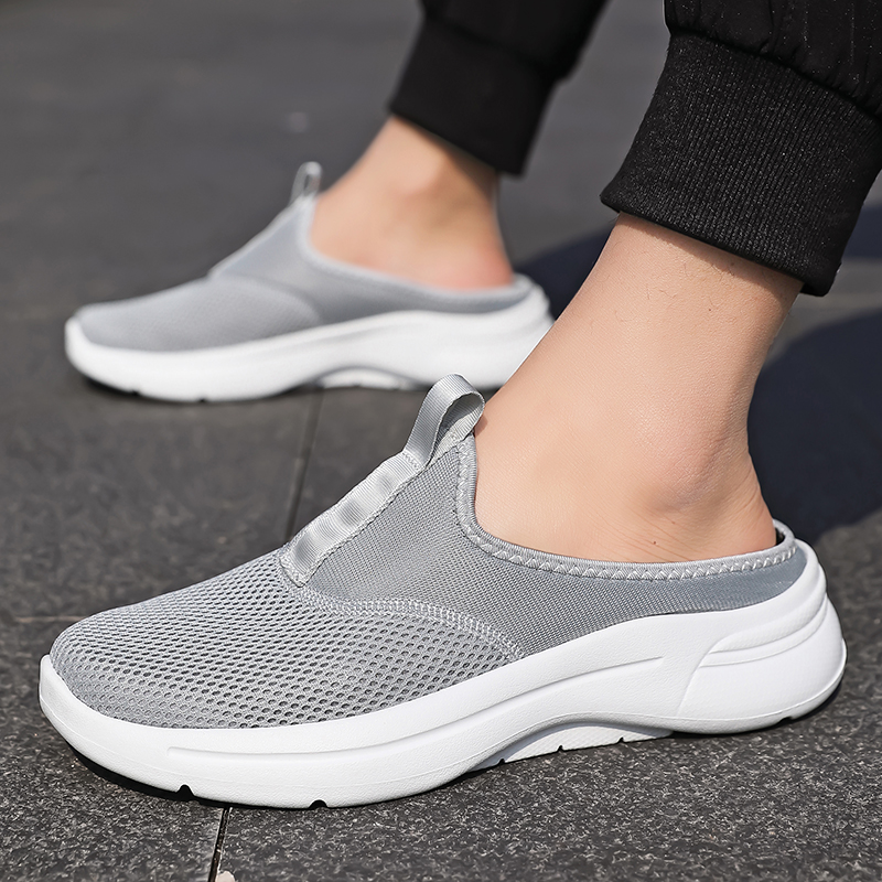 Breathable Men Flat Slip On Half Slippers Running Shoes, Comfortable Sport Shoes Lightweight Walking Sneakers black 39