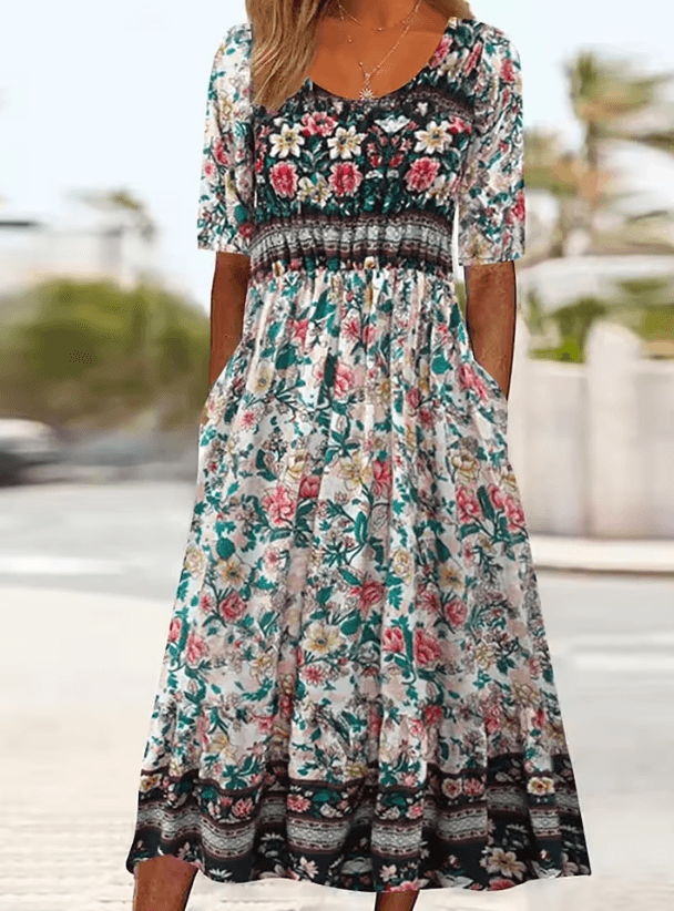 Summer Breeze Bohemian Maxi Dress With Short Sleeves xxl(us 14) gold