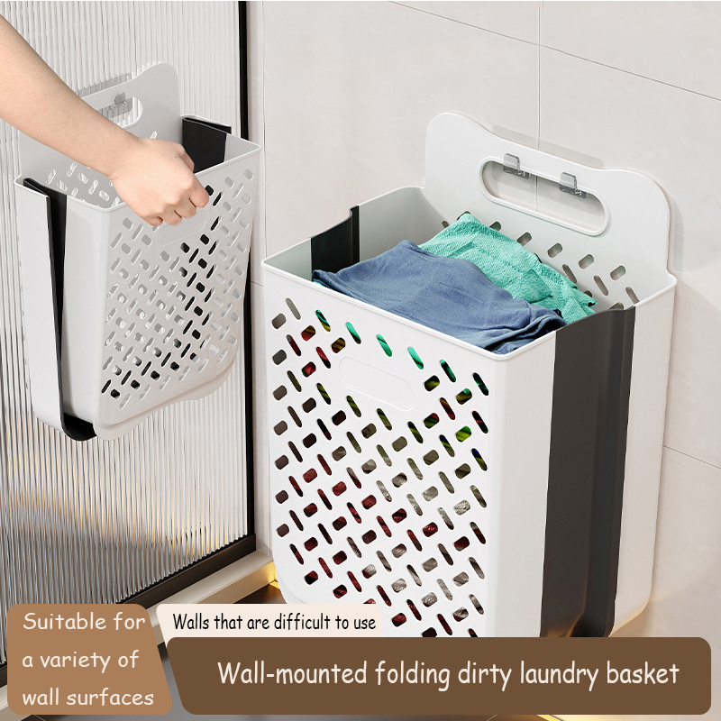 Large Folding Storage Basket, Wall Mounted & Portable Hamper With Removable Liner Bag, Space Saving Fabric Laundry cream White