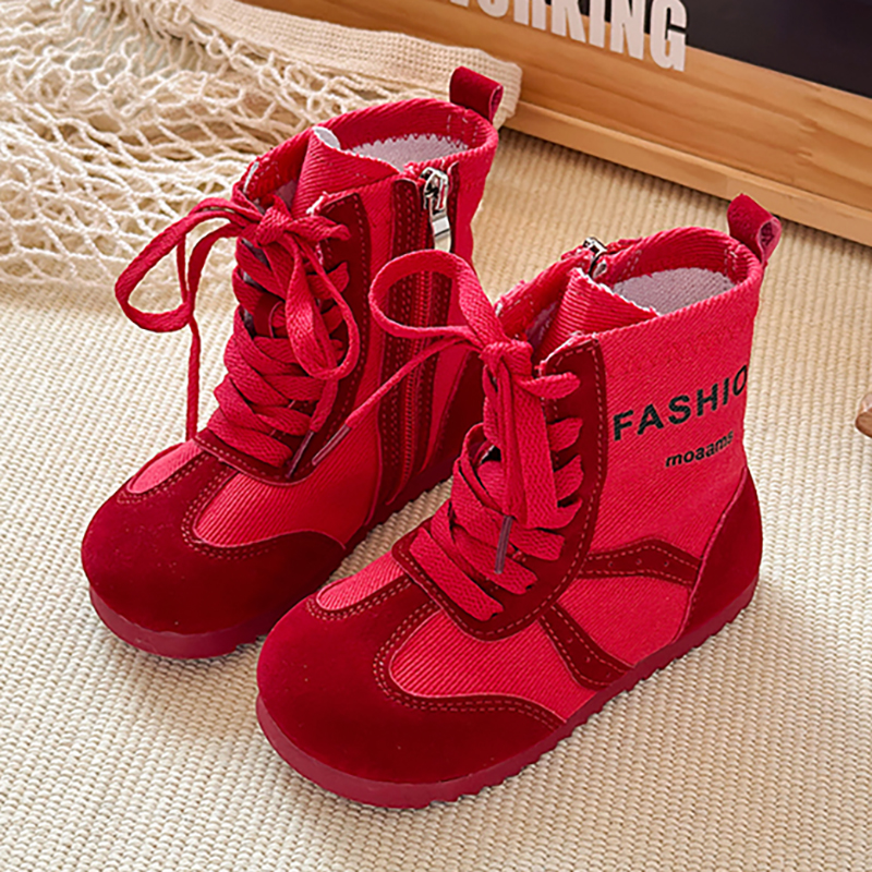 PU Leather Canvas Boots For Boys Girls Fashion Footwear, Autumn Fashion Boots For Girls, Trend Teenager Kid Boots yellow 27
