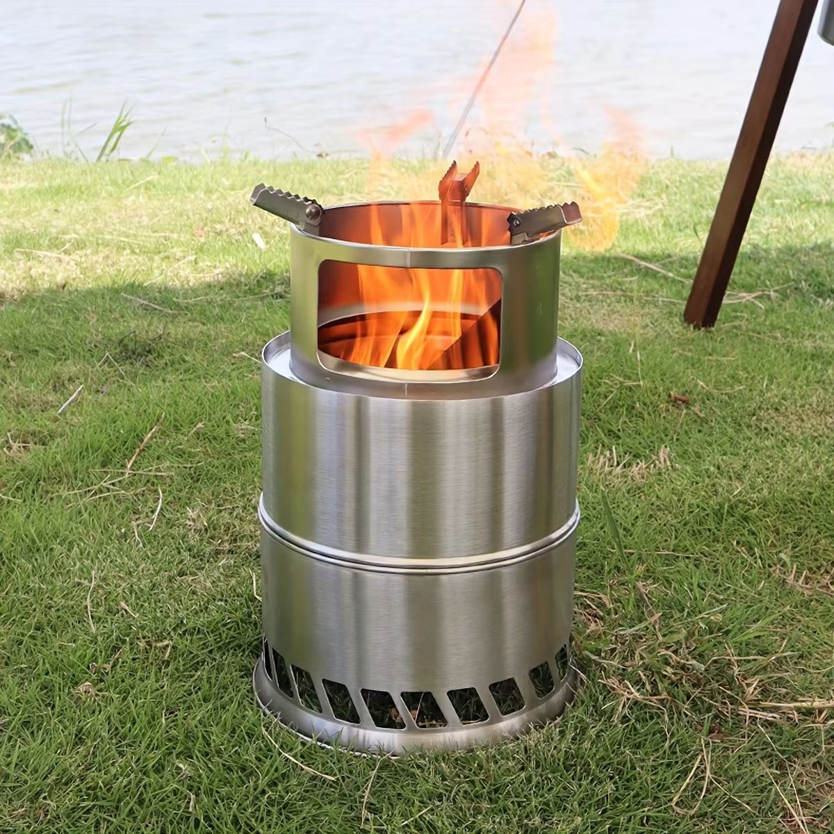 Portable Stainless Steel Wood & Charcoal Burner Compact Camping Stove With Ventilated Design For Outdoor Cooking large