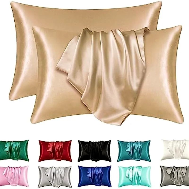 2pcs Satin Silk Pillowcase Set Standard Size 50 X 66 Cm camel