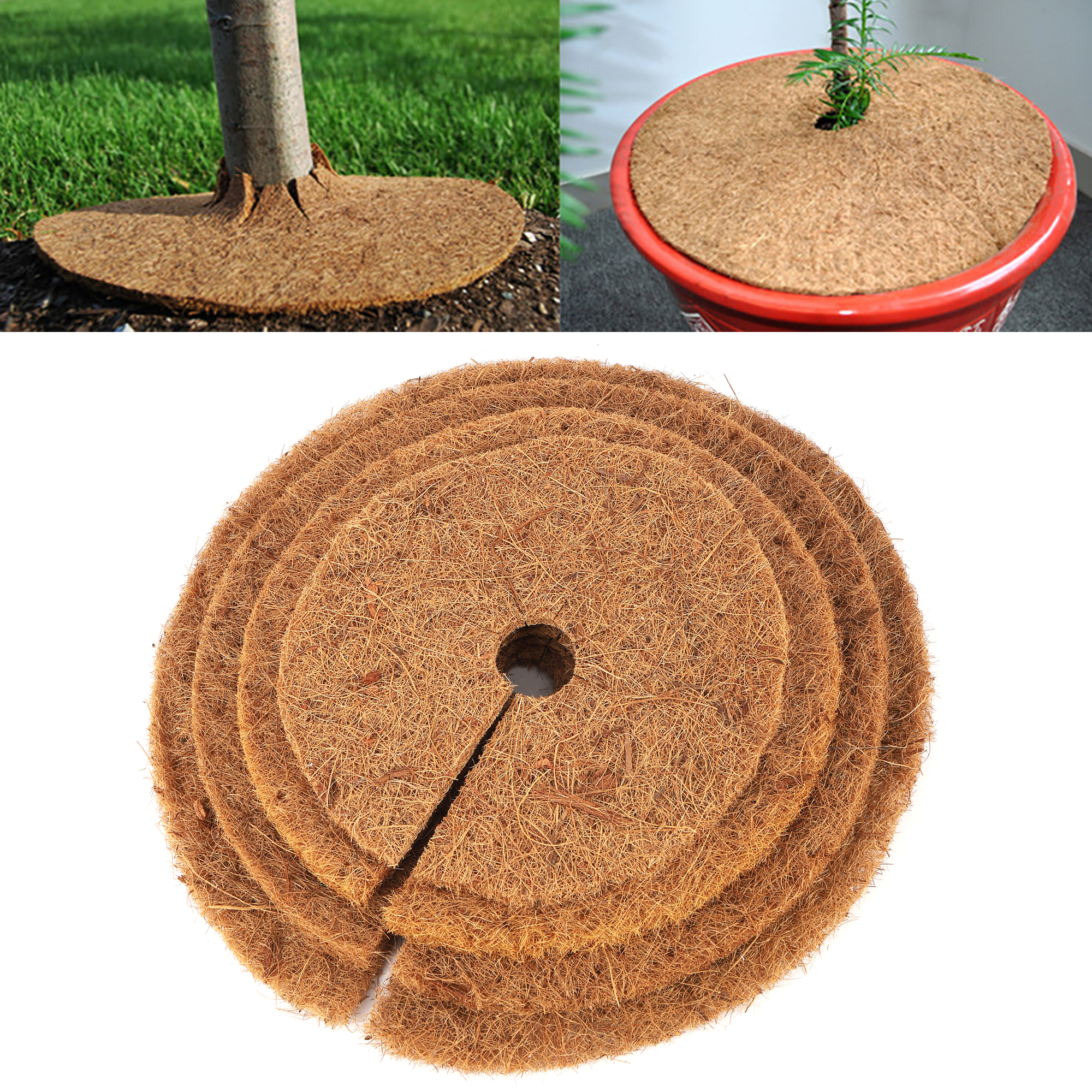 Natural Coconut Fiber Tree Mulch Mat Cover Protector Flower Pot Disc Pad, Weed Control, Moisture Retention & Insulating 40cm