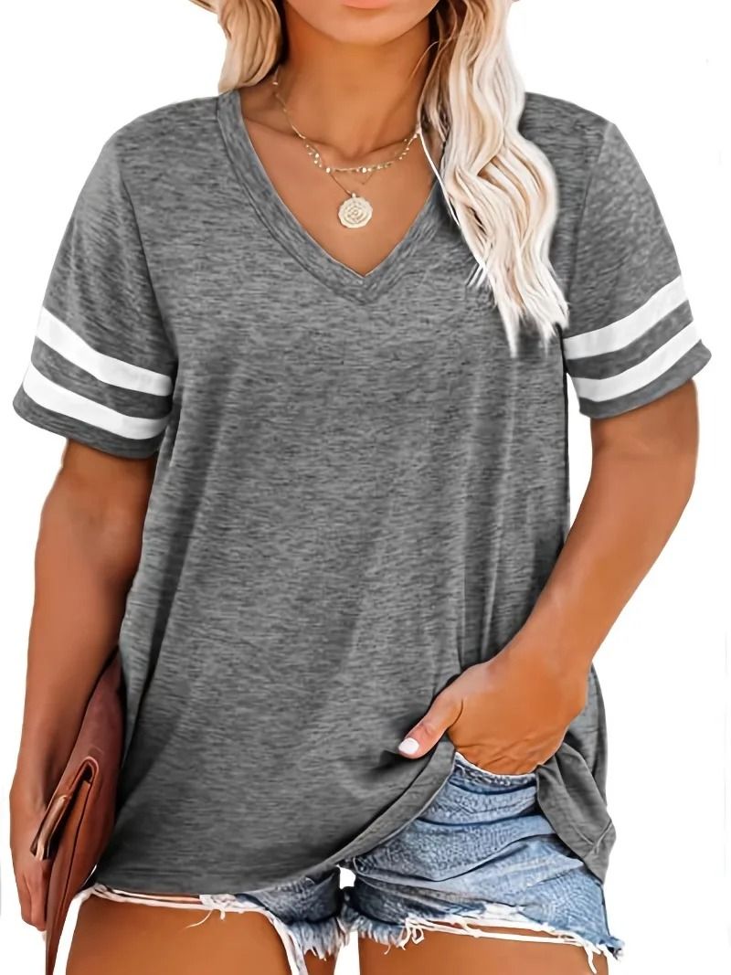 Womens Plus Size Casual V Neck Short Sleeve Loose T Shirt 5xl gray