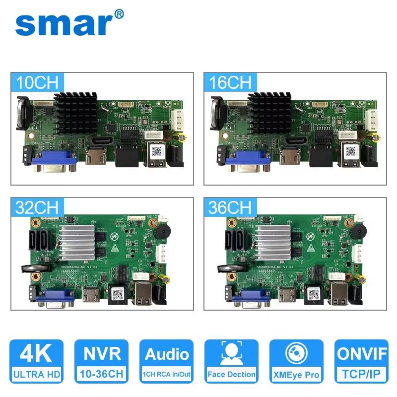 Smart CCTV NVR Motherboard 9CH 10CH 16CH 32CH 4K H.265+ Network Video Recorder With Face Detection & ONVIF Support 16ch