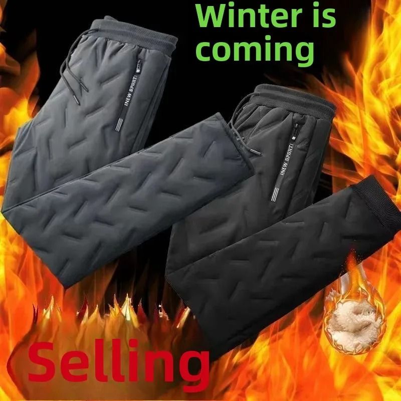 Mens Cotton Quilted Winter Fleece Lined Trousers Loose Fit Straight Leg 4xl gray Straight