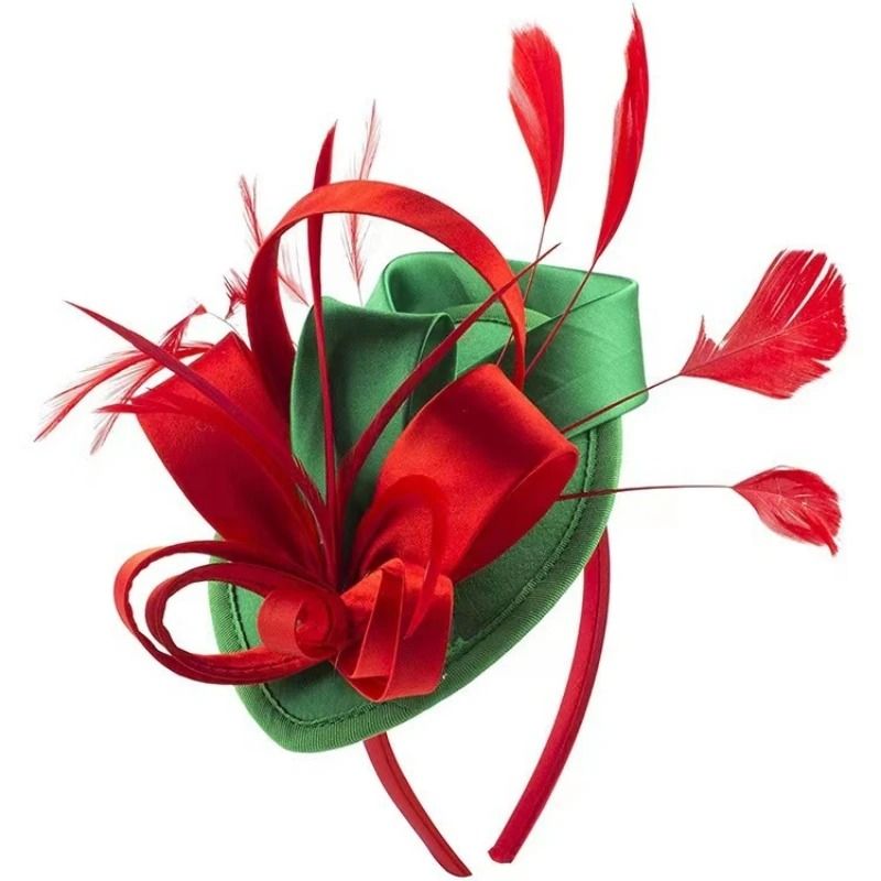 Feather Vine Cocktail Fascinator Hat For Special Occasions red Green