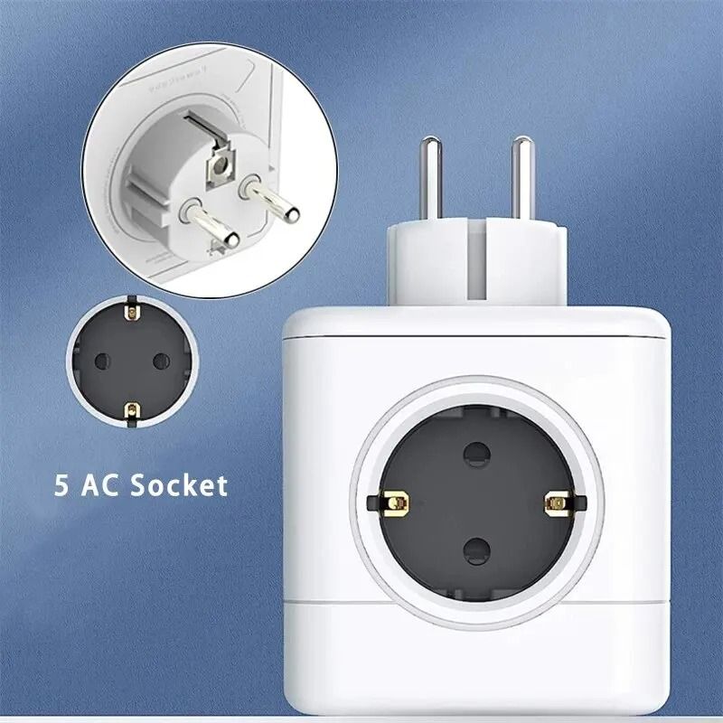 EU Power Strip Cube With 5 AC Outlets grey eu Plug